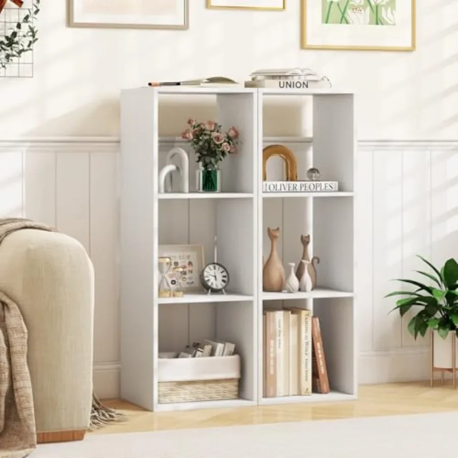 Bookcase for living room and study, MDF wood, white, 4-tier open cube design with anti-toppling kits for safety and modern disp