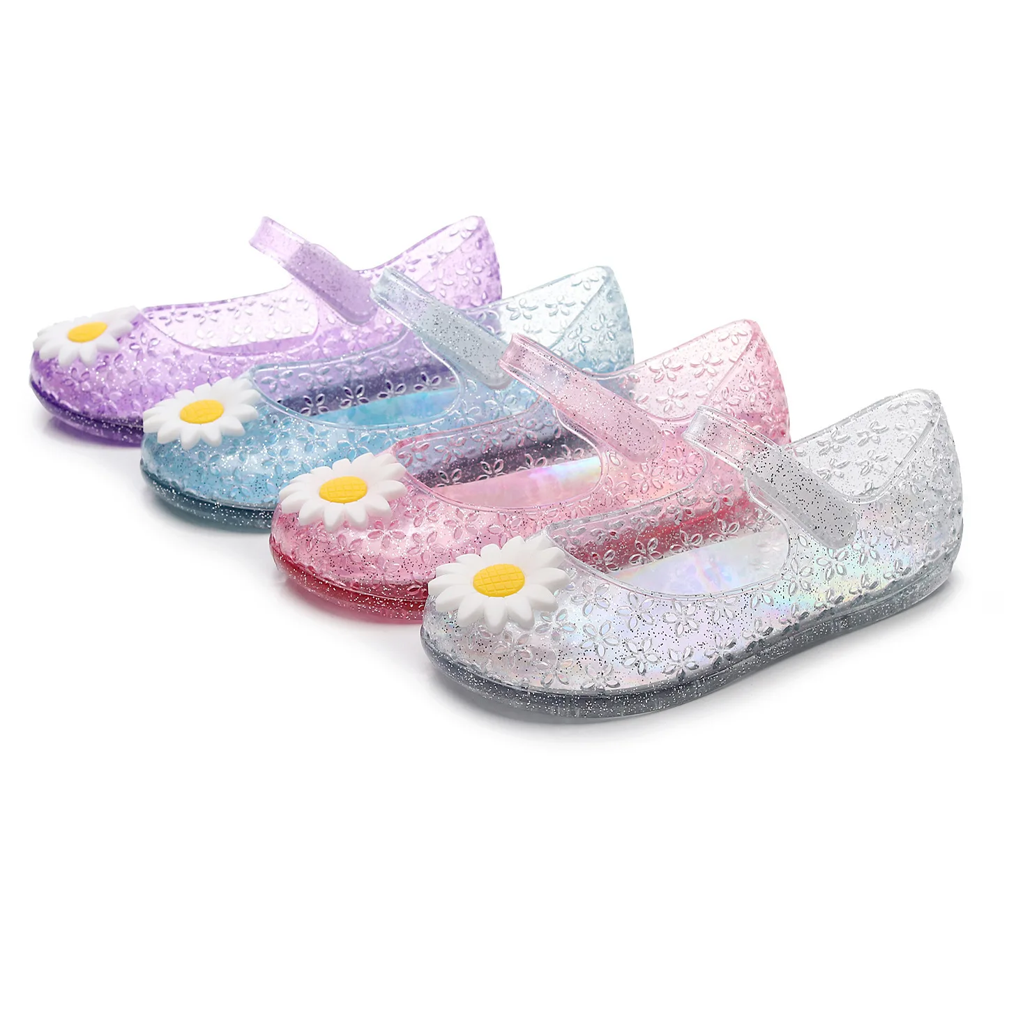 Kids Girl Floral Princess Sandal Children Soft Bottom High Heels Crystal Jelly Wedding Performances Party Shoe PVC Beach Sandal