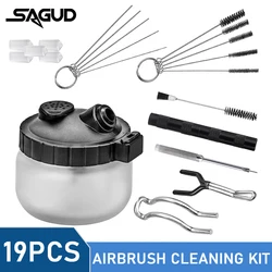 SAGUD Airbrush Cleaning Pot Kit with Holder Cleaning Needles&Brush Accessories 19Pcs Cleaning Jar Set Spray Gun ProtectionCovers