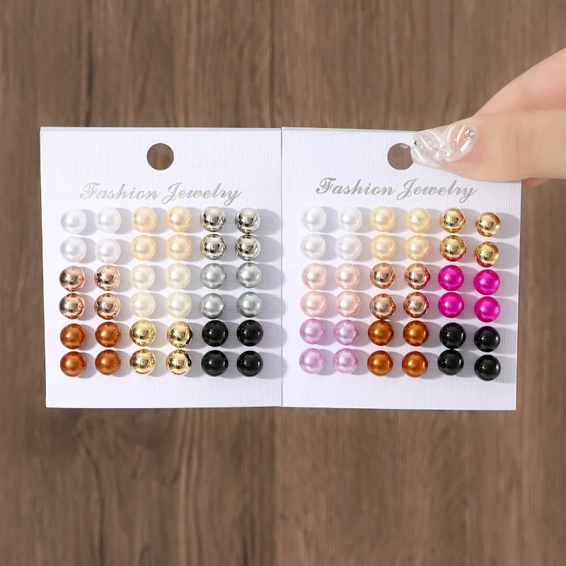 Cross Disciplinary 18 Pairs of Minimalist Summer Women\'s Colored Pearl Earring Set, Party Ladies, Fashionable Earrings