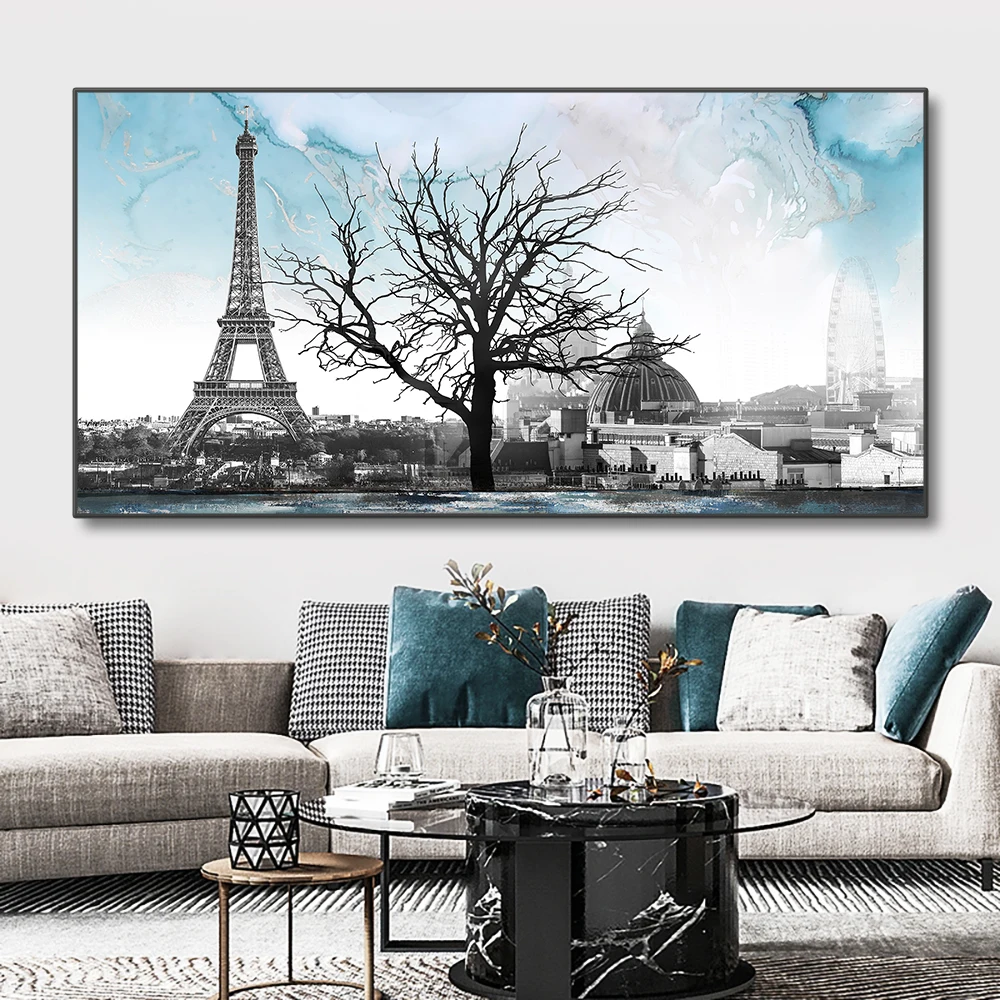 

Paris Eiffel Tower with Black Tree Canvas Painting Landscape Pictures Wall Art Print Posters for Living Room Home Decorative