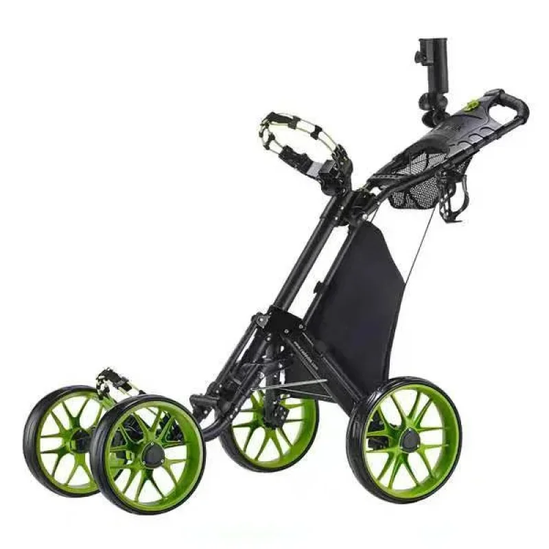 Factory Hot Selling Hot Sales 4 Wheels Golf Cart Golf Trolley Cart Folding Golf Push Trolley with Foot Brake and Umbrella Holder