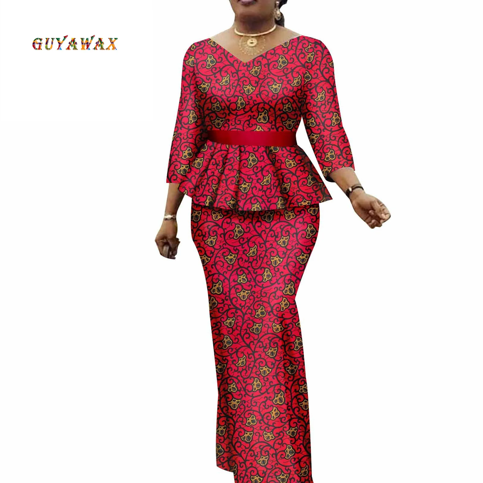 

African Clothes for Women Crop Tops and Maxi Skirts 2 Pcs Set Vintage Traditional Outfits Ankara Attire De Mother Of The Bride