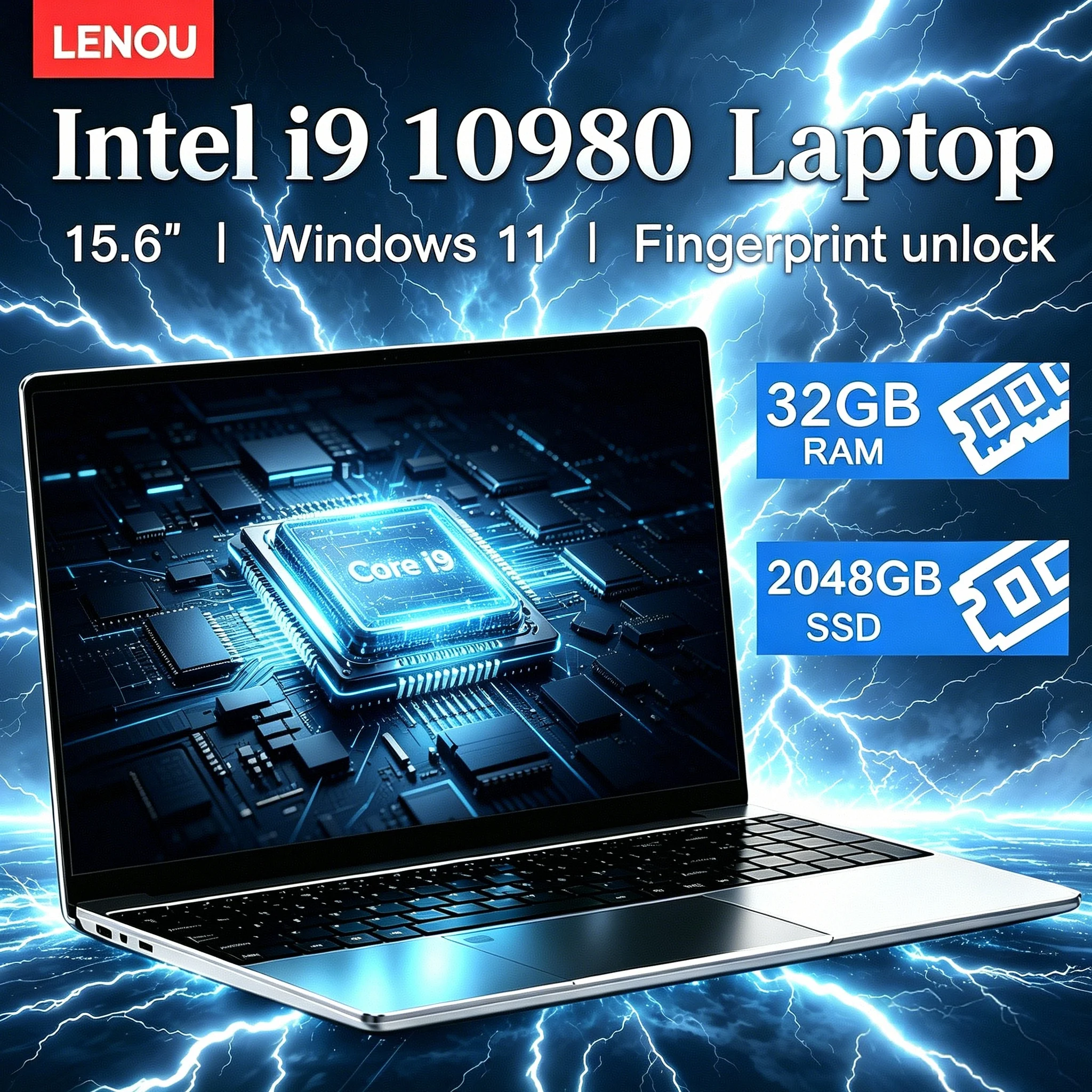 LENOU Nueva Laptop para Juegos de 15.6 Pulgadas, Intel Core i9-10980, 32 GB de RAM, 2 TB SSD, 1920*1080, Ultra Delgada, Windows 11, para Oficina, Estudio y Uso Doméstico