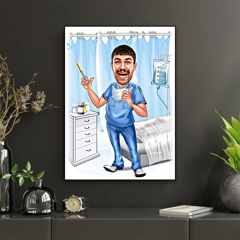 Male Nurse Gift for Men Custom Male Nurse Caricature Print Cartoon Portrait Poster Funny  Personalized NurseCanvas Painting Gift