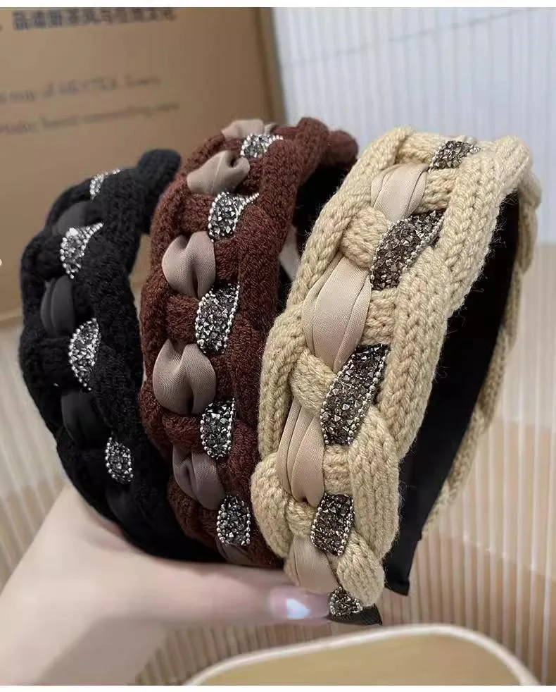 Winterliches gestricktes Woll-Stirnband, geflochtenes Haarband, Vintage-Woll-Haarband, geflochtene Haarbänder für Damen, Bandas para el pelo, 머리띠 – Detail 11