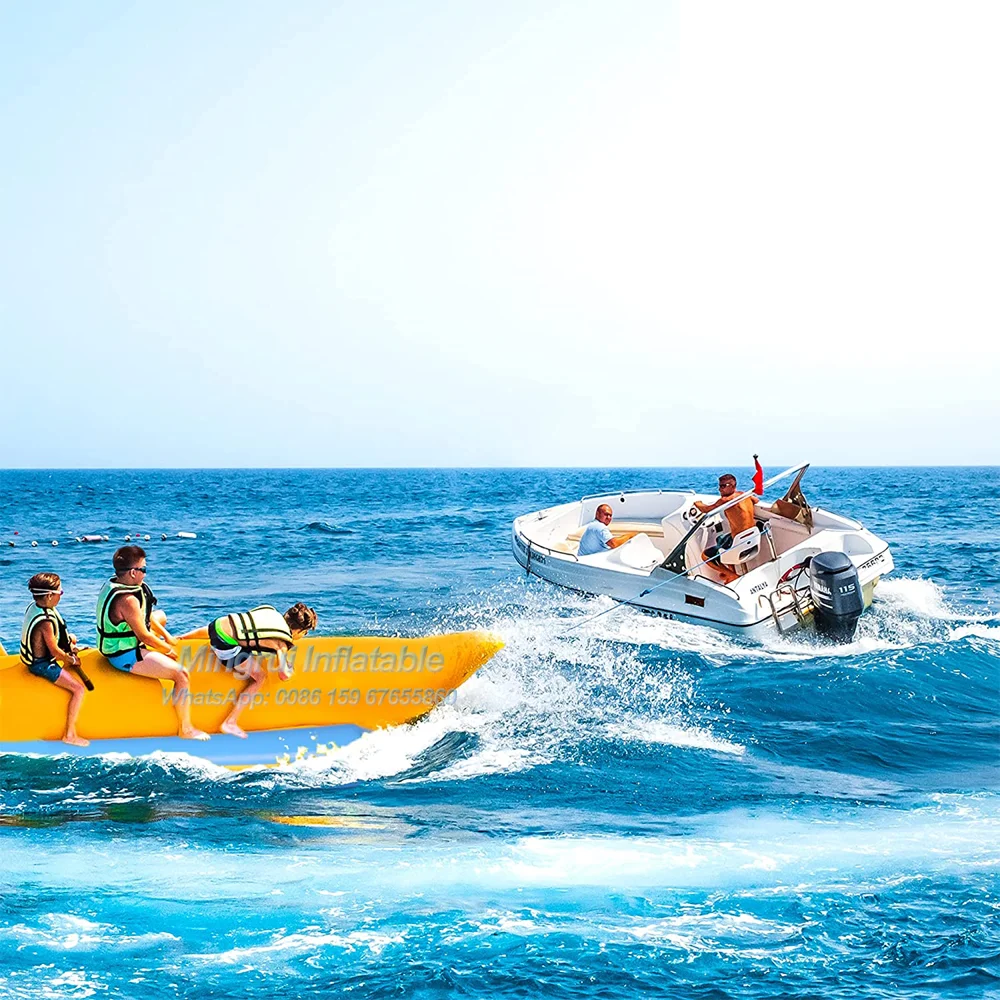 Asiento inflable amarillo y azul para peces voladores, tubo remolcable acuático, Banana, barco de agua para playa, parque acuático, juego, 3/4/5/6/7/8