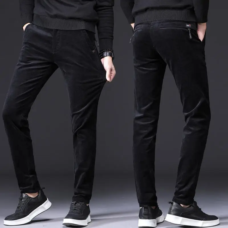 

2023 Winter Male Velvet Thick Corduroy Casual Pants Traditional High Waist Clothing Stretch Warm Pants for Men Trousers N91