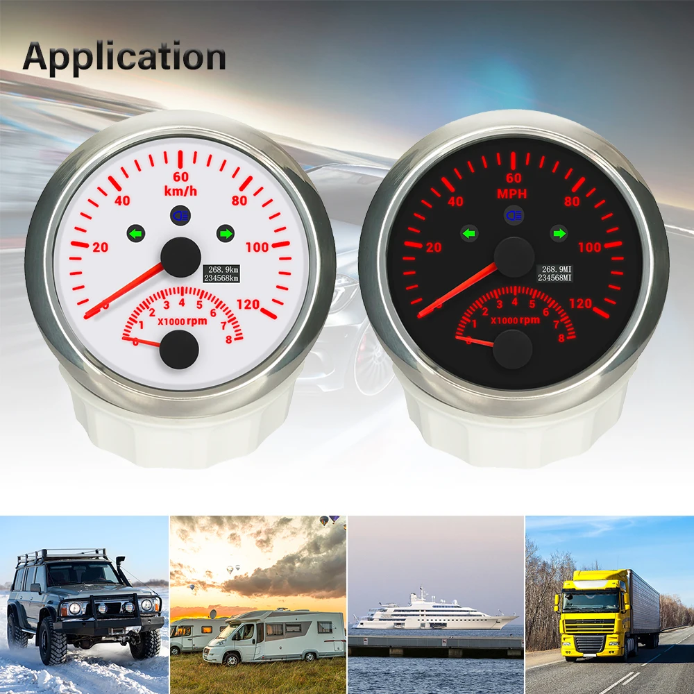 

ELING 85mm 2 in 1 GPS Speedometer 200KM/H 0-120M with Tachometer 8000RPM 12Volts 24Volts Red Backlight for Car Motorcycle Boat