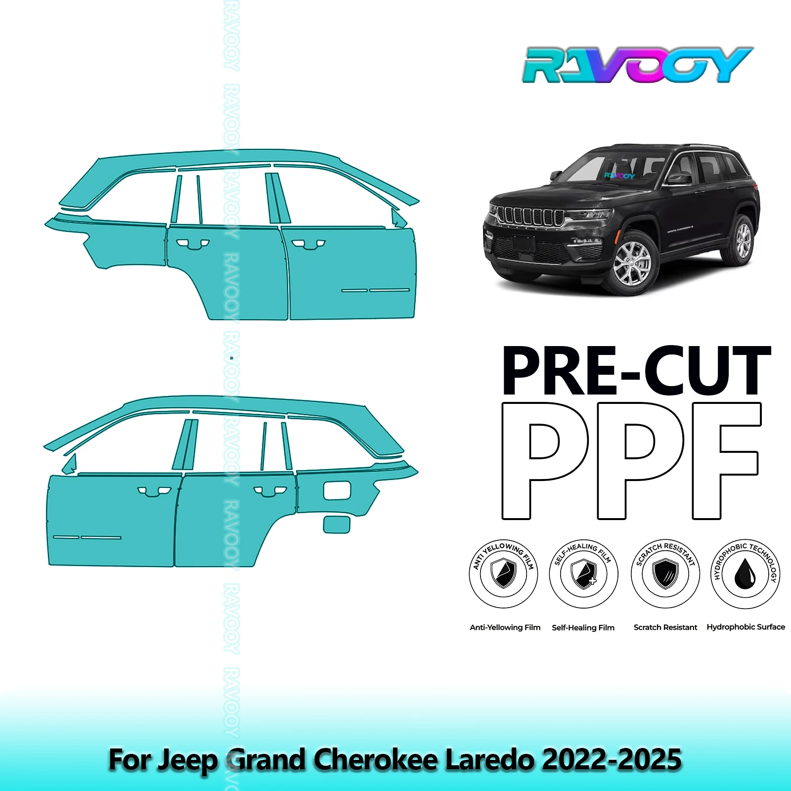 

For Jeep Grand Cherokee Laredo 2022-2025 8.5mil Clear Matte Pre-Cut PPF Door & A/B Pillar Kit TPU Paint Protection Film Set