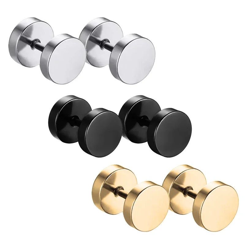 3 pairs Stainless Steel Barbell Stud Earring For Men Women Earrings For Men Stud Punk Gothic Fake Ear Gauge Earring Body Jewelry