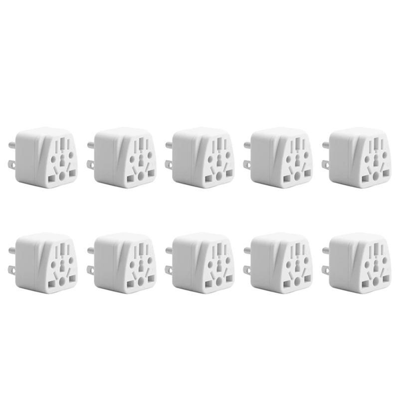 10X US Travel Plug Adapter EU/UK/AU/In/CN/JP/Asia/Italy/Brazil To USA (Type B), 3 Prong USA Plug,Charger Converter White