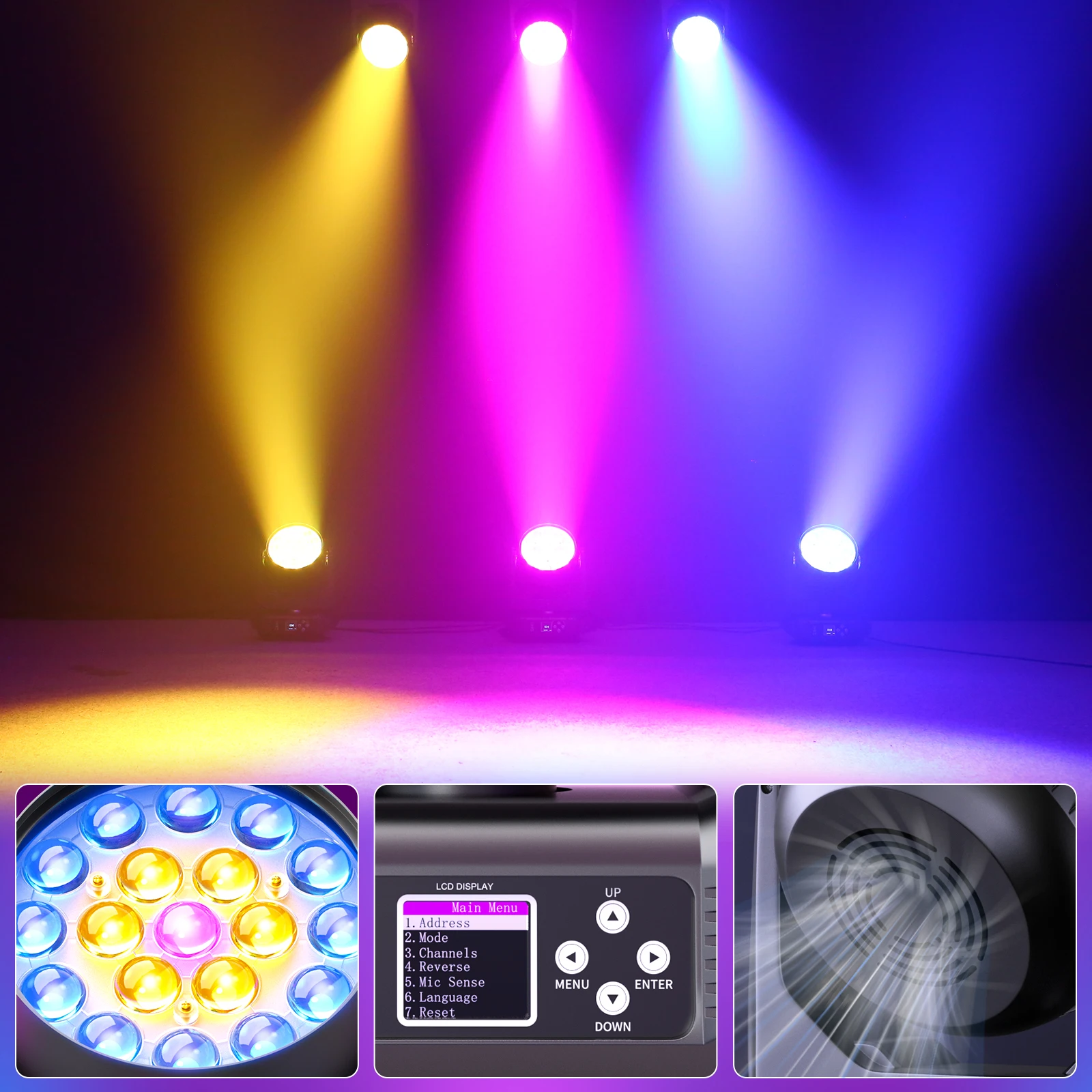 19x15W LED BEAM Moving Head Light RGBW 4in1 Focusing Lights DMX Stage Lighting Effect Projector for Disco Party Concert Theater