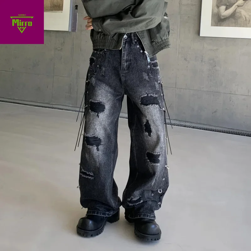 

Черные потертые рваные джинсы с граффити, осень-зима, новые мужские модные универсальные свободные прямые брюки