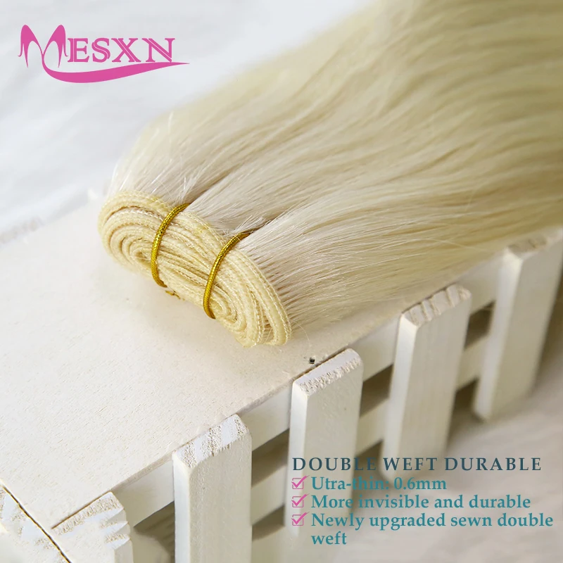 MESXN Extensioni di Capelli Umani Veri Remy Europei Lisci 14-26 Pollici, Ricciabili, Biondi, per Salone