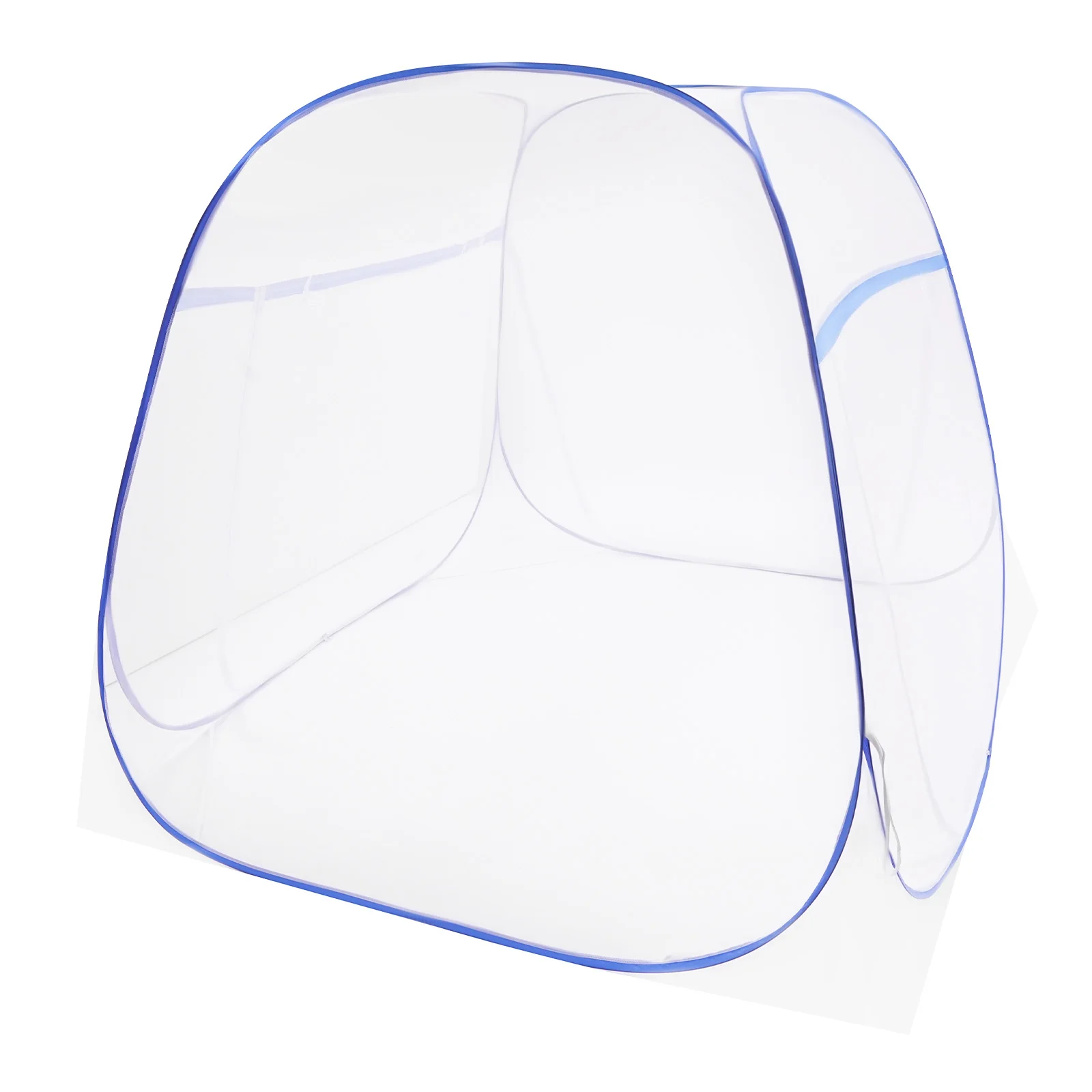 Blue Bed Canopy Mosquito Net, 1.8m Queen Four-Square Top, Triple Door Double Zip, Full Enclosed, Steel Wire, Storage Bag