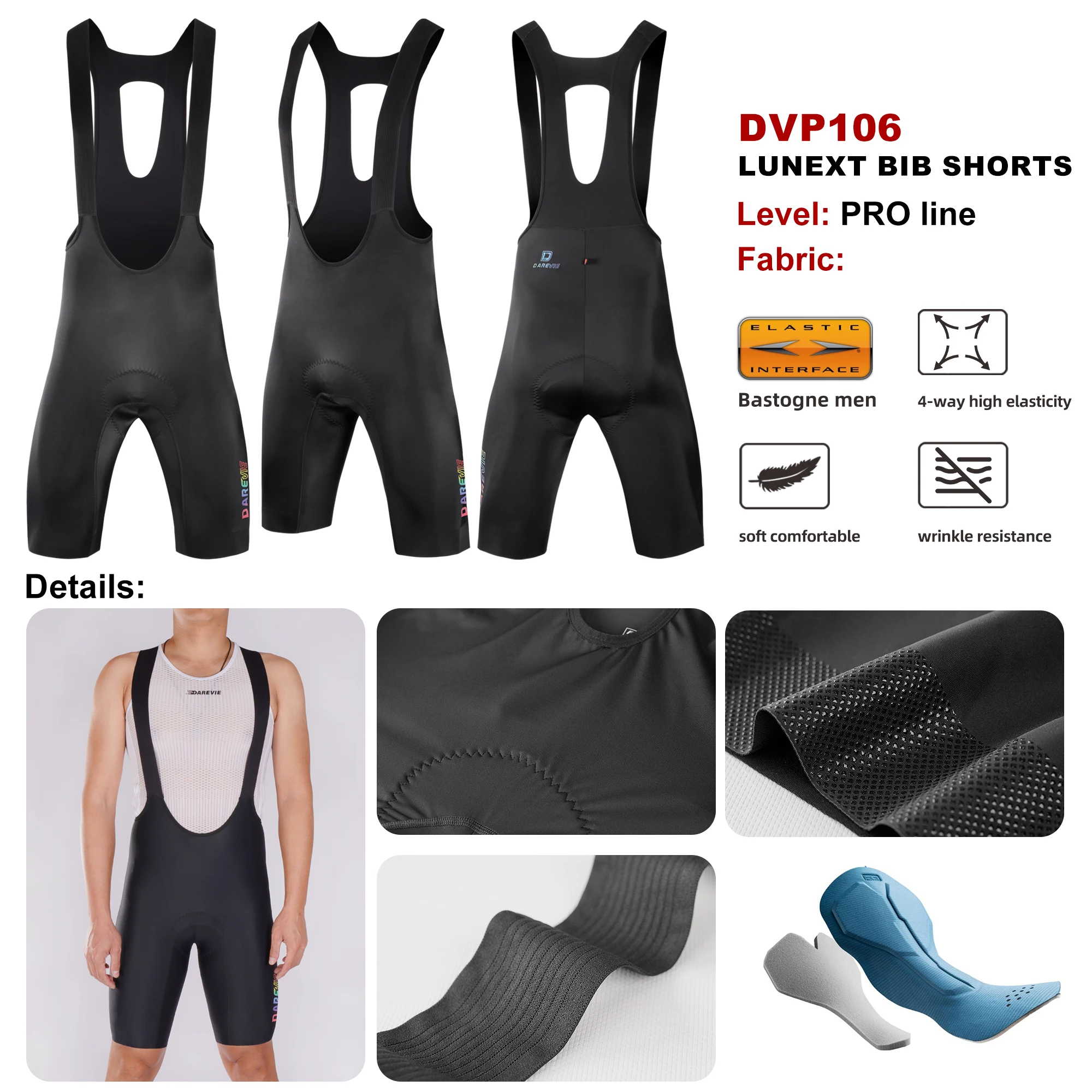 DARREVIE واجهة مرنة لركوب الدراجات في إيطاليا للرجال من Bretelelle ®   80 كجم/م3 وسادة شورت ركوب الدراجات للرجال شعار ذهبي كوريا ASK ليكرا شورت رجالي