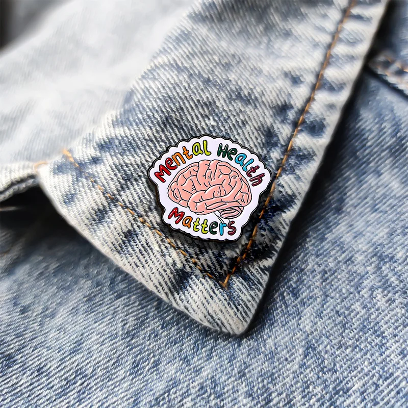 Creative Mental Health Text Body Organs Brain Styling Brooch Badge Drip Oil Metal Badge