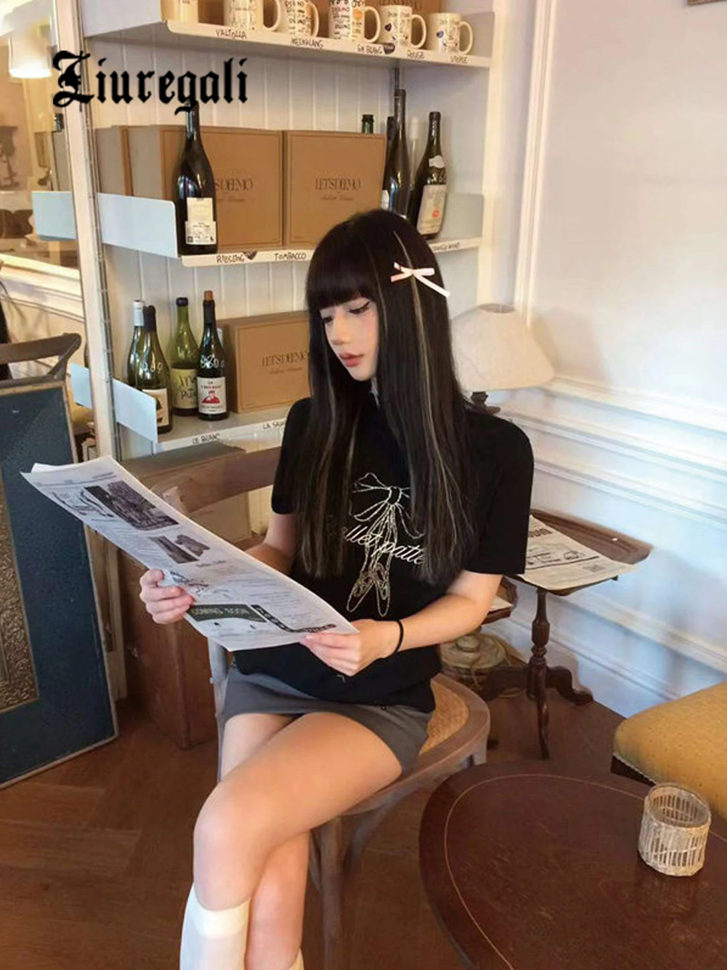 

LIUREGALI Вязаная шерстяная футболка с коротким рукавом и вышивкой, с узором в виде узлов, женский топ, стройнящий, универсальный, для лета