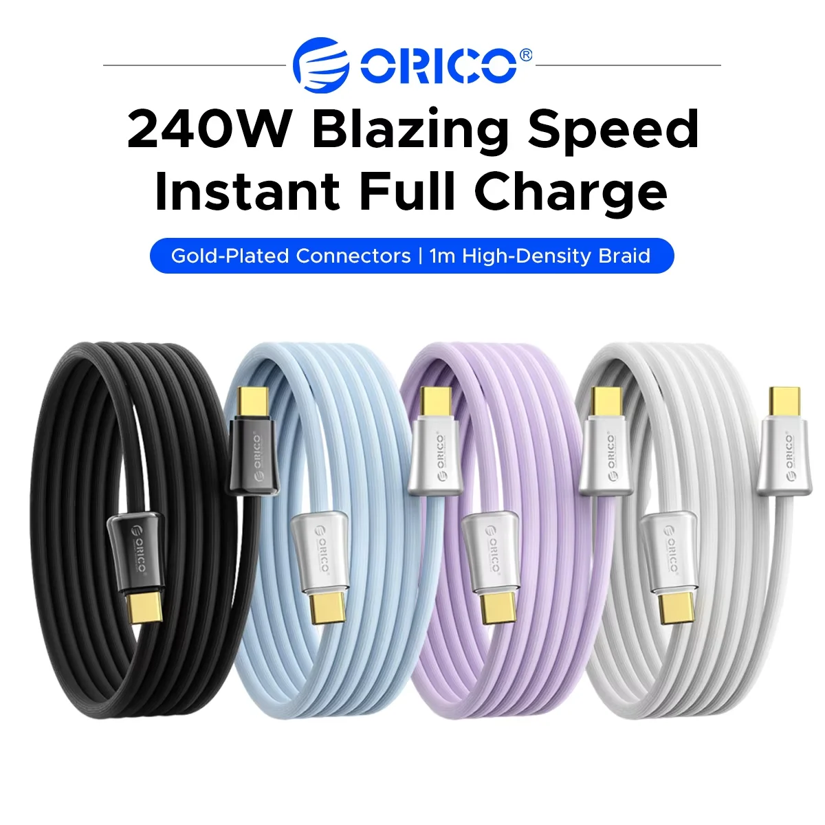 ORICO 240W PD3.1 Type C to C Cable E-Marker Chip Gold Plated Connector Soft Silicone Cord Fast Charging For Laptop Phone Gaming