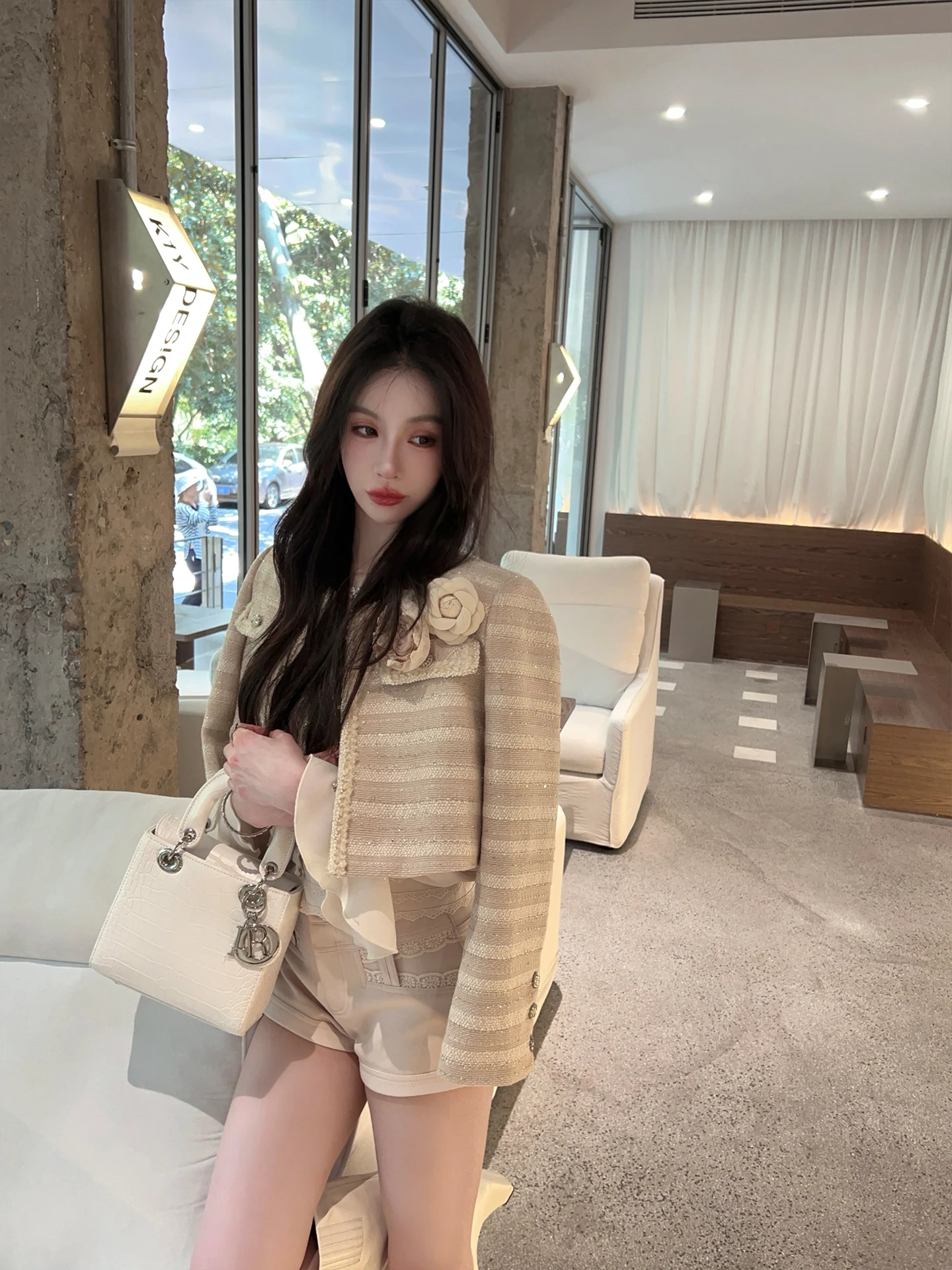 

FairyJiang Autumn Bright Tead ort Women's Coat Ladylike Floral Design Tweed Jaet Ele Cact Size Faionable