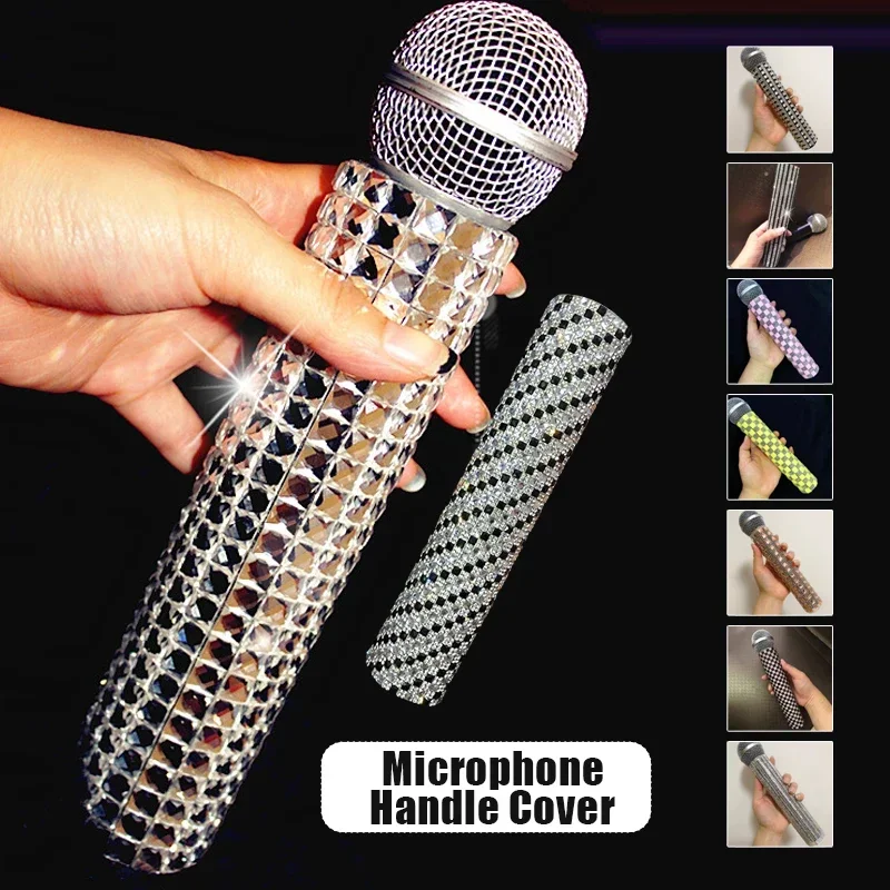 Crystal Decoration Fits for Universal Wireless Microphone Gitter Handheld Sleeve Shining On Wedding Party (Mic Not Included)