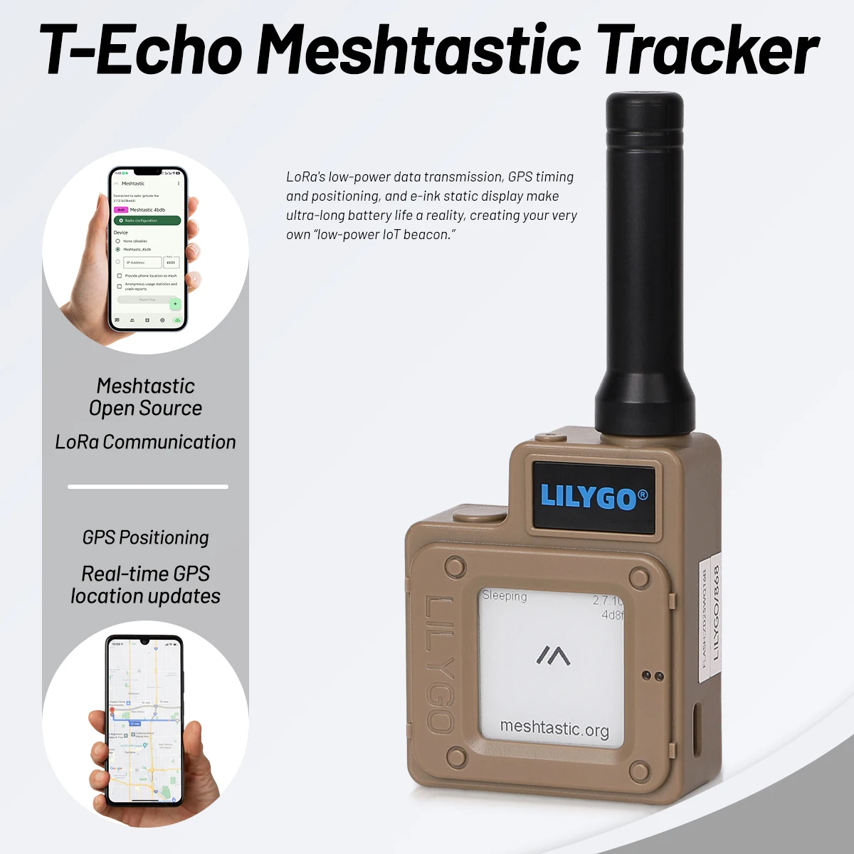 LILYGO T-Echo Meshtastic LoRa SX1262 Wireless Module 915MHz 868MHz  433MHz NRF52840 Low-Power GPS LoRa Node With Antenna