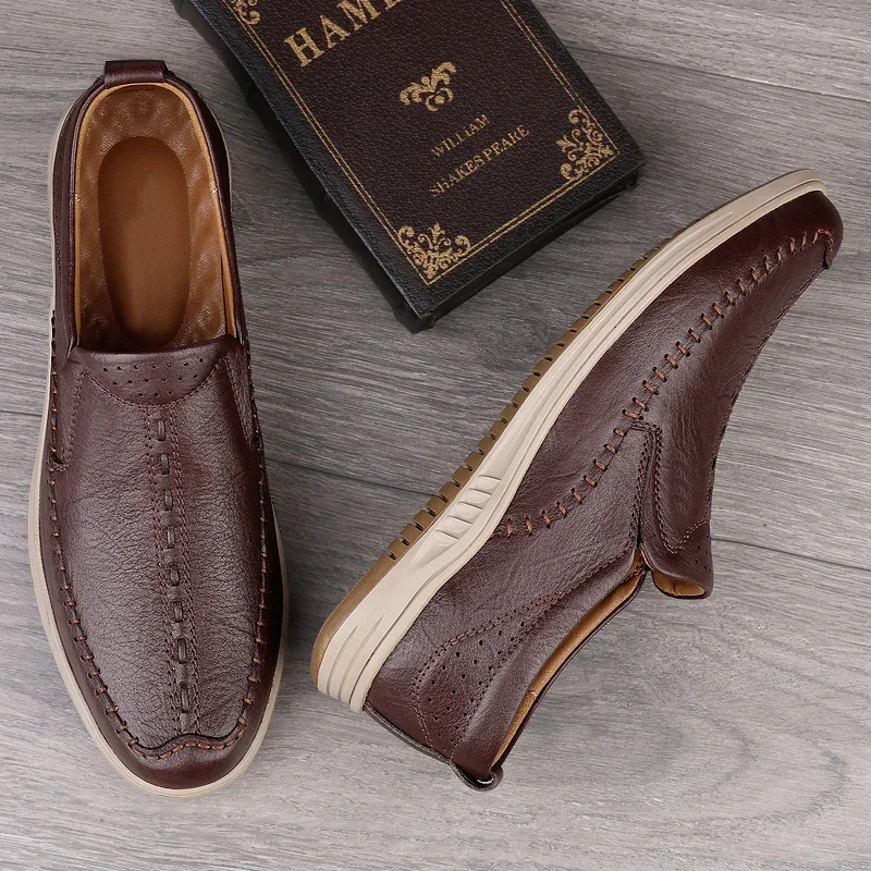 Luxe Merk Klassieke Man Mocassins Jurk Schoenen Heren Echt Lederen Donkerbruine Trouwschoenen Loafers Voor Mannen Slip On Formele Flat