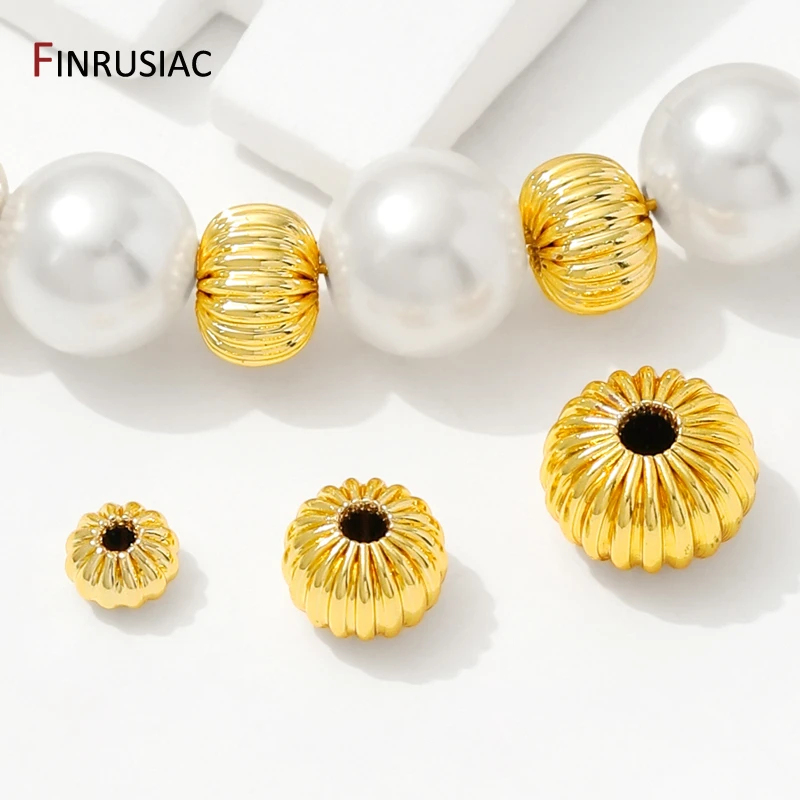 14K/18K مطلية بالذهب النحاس المموج الخرز المسطح ، 4/6/8 مللي متر جولة اليقطين خزر عازل ل قلادة سوار ذاتي الصنع صنع الملحقات