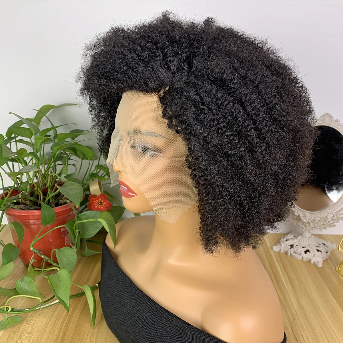 Miss Rola Afro Kinky Lace Front Wigs 100% Human Hair Brazilian 13x5x1 Lace Pixie Cut Wigs Remy Natural Black Afro Curly Hair Wig