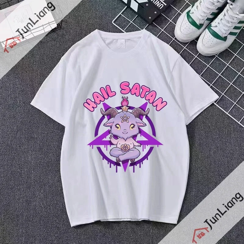 Kawaii Satanic Devil Print T-shirt for Men and Women, Fun Teegranizo, Baphomet, Scary, Evil