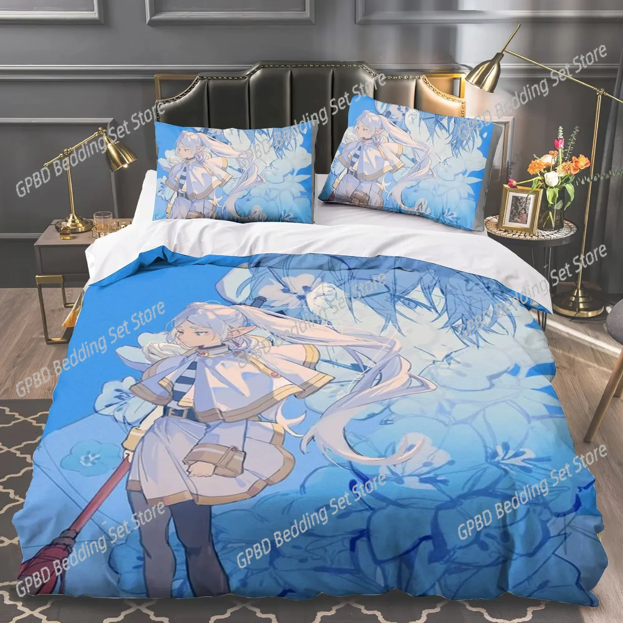 Anime Frieren Bedding Set Single Twin Double Queen King Cal King Size Bed Linen Set