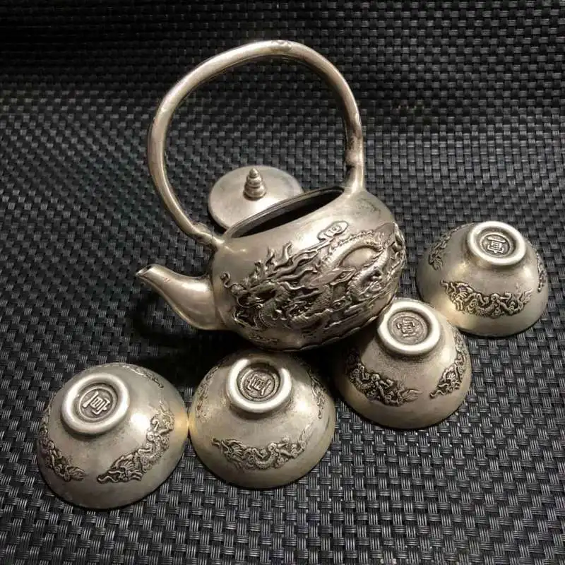 Wholesale miscellaneous items: vintage antique white copper silver-plated tea cup and teapot set
