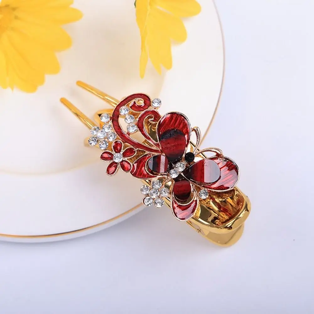 Flower Mother Hair Clip Metal Rhinestone Duckbill Clip Korean Style Hairpin Female Hair Accessories Butterfly Hair Clip