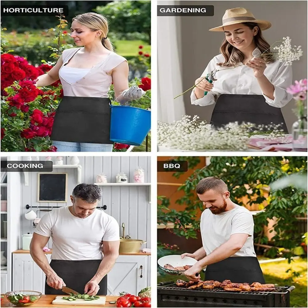 Delantal de Cintura Unisex de Moda con 3 Bolsillos, Delantal Corto de Poliéster, Delantal Corto para Camareros de Restaurante