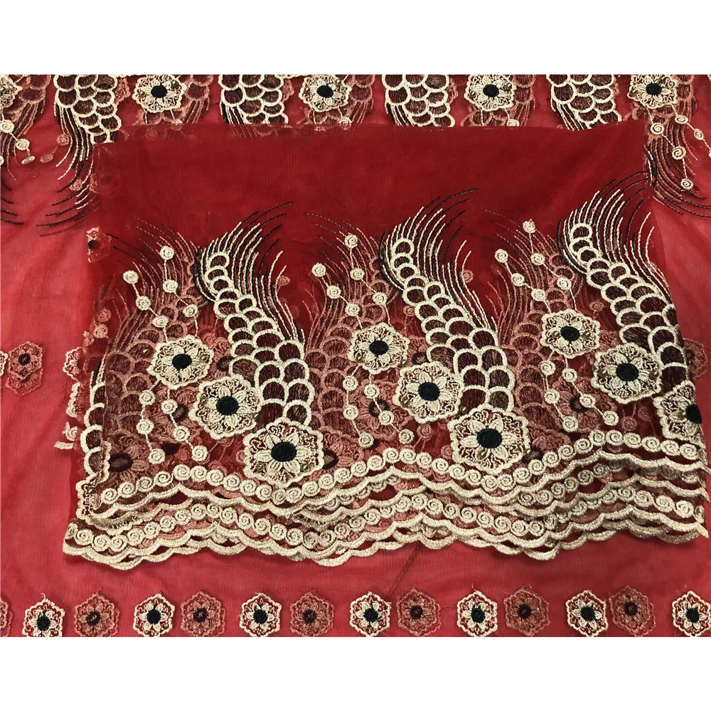 

Most popular African Net Lace With stones or beads African Bazin style lace scarf headtie Nigerian Good price ML45N07