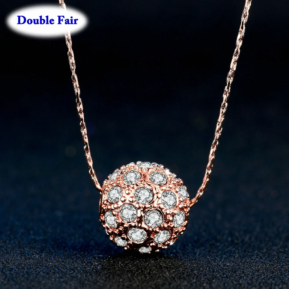 Lucky Cubic Zirconia Ball Rose Gold Color Color Necklaces Pendants Fashion Brand Jewelry For Wonem Crystal Chains colares N252