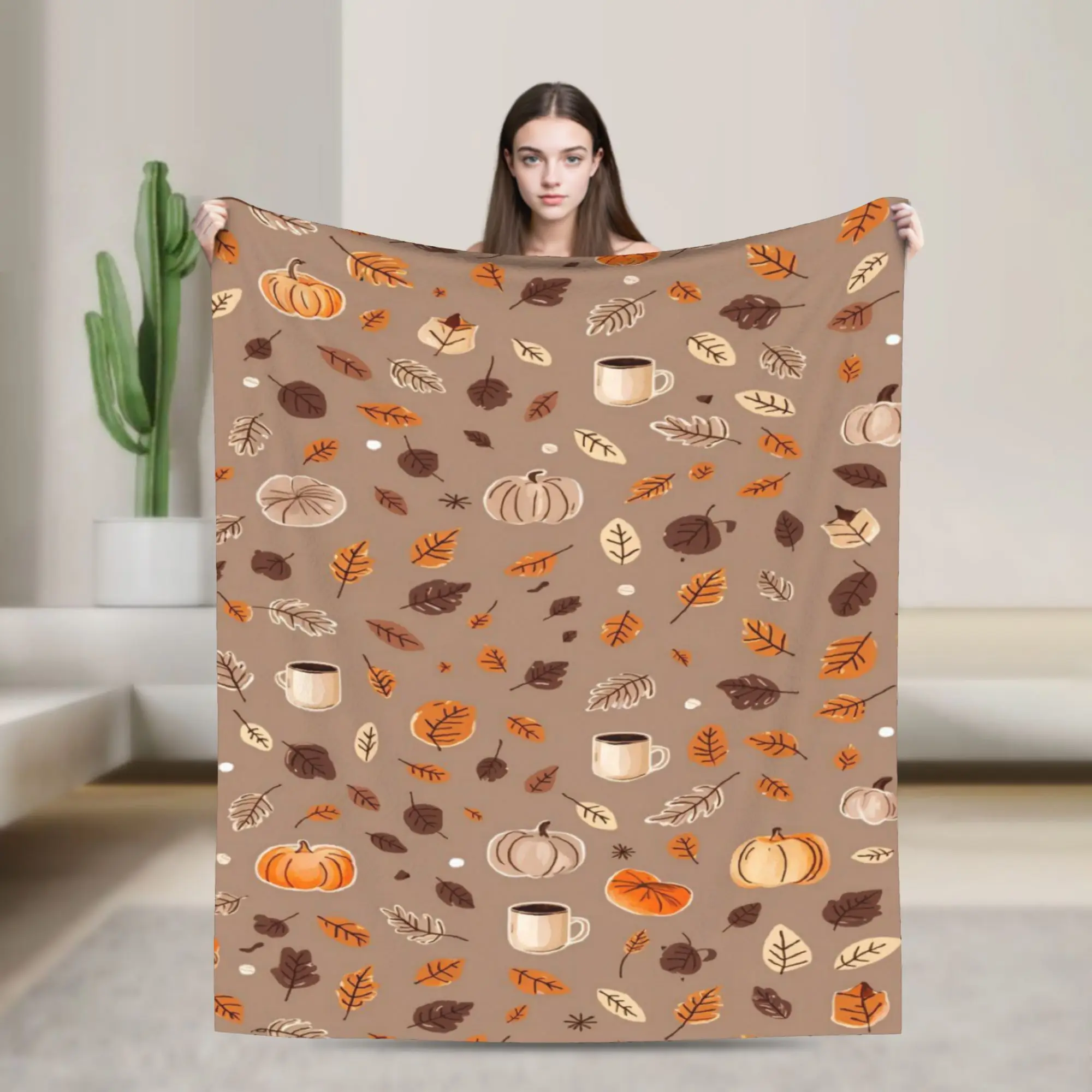 Watercolor Pumpkin Patch Halloween Blanket  Soft Graphic Plush Throw Blanket For Boy Girl Outdoor Flannel Bedspread Bed Cover