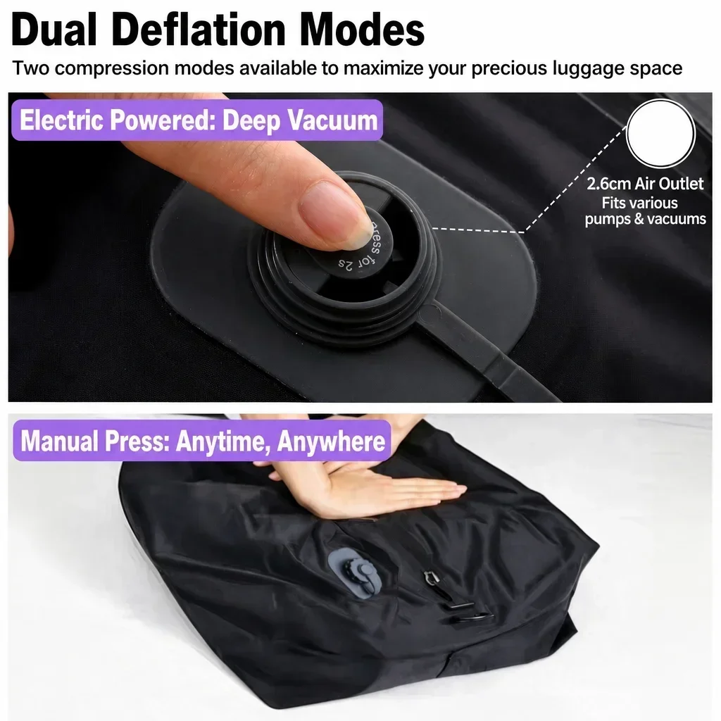 Automatic Vacuum Bag Security-Check Friendly，Compression Storage Bag Folding Outdoor Travel Bag for Suitcases Backpack Luggag