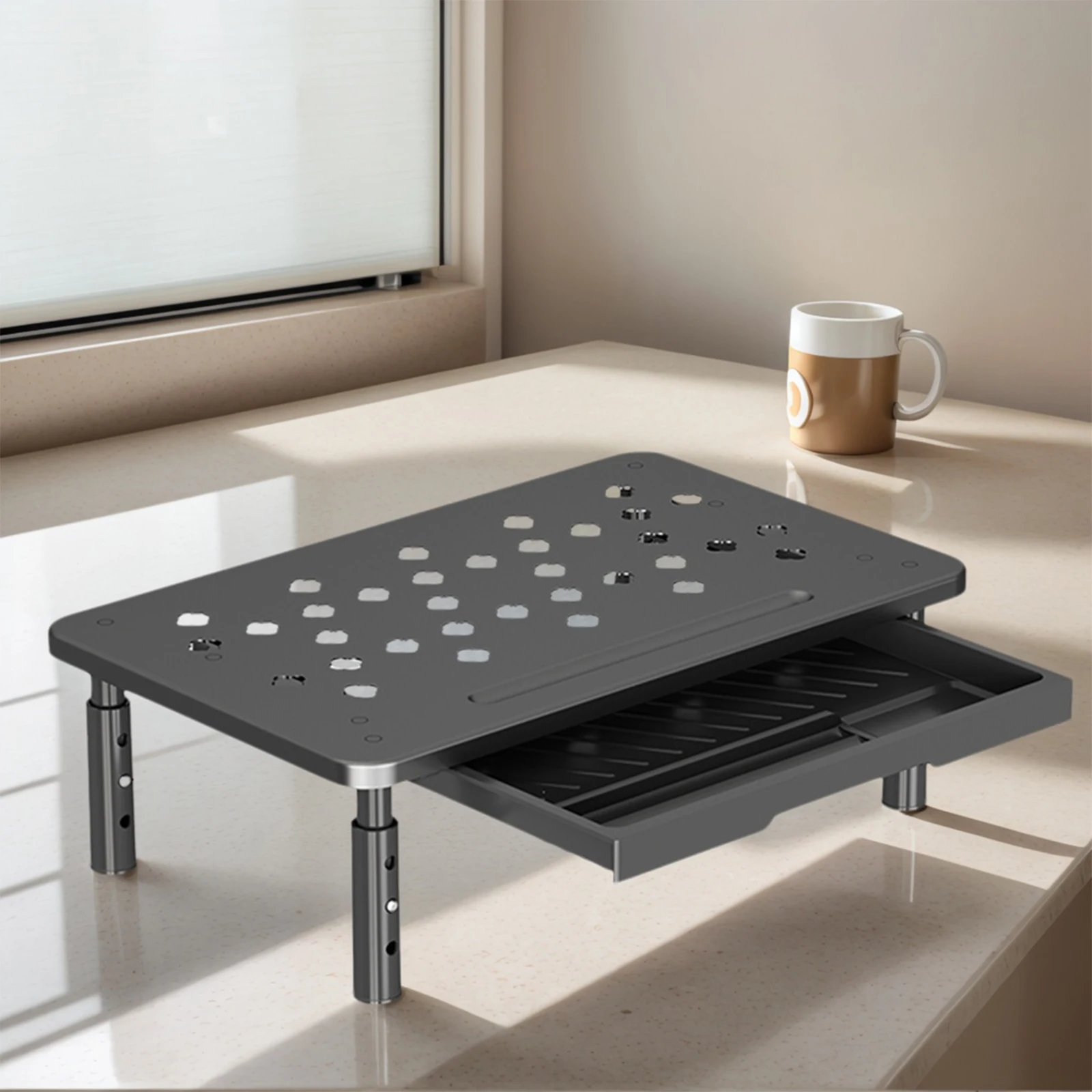 

Computer Monitor Stand 3 Height Adjustable Desk Organizer with Airflow Vents Laptop Stand for Office Home School Supplies