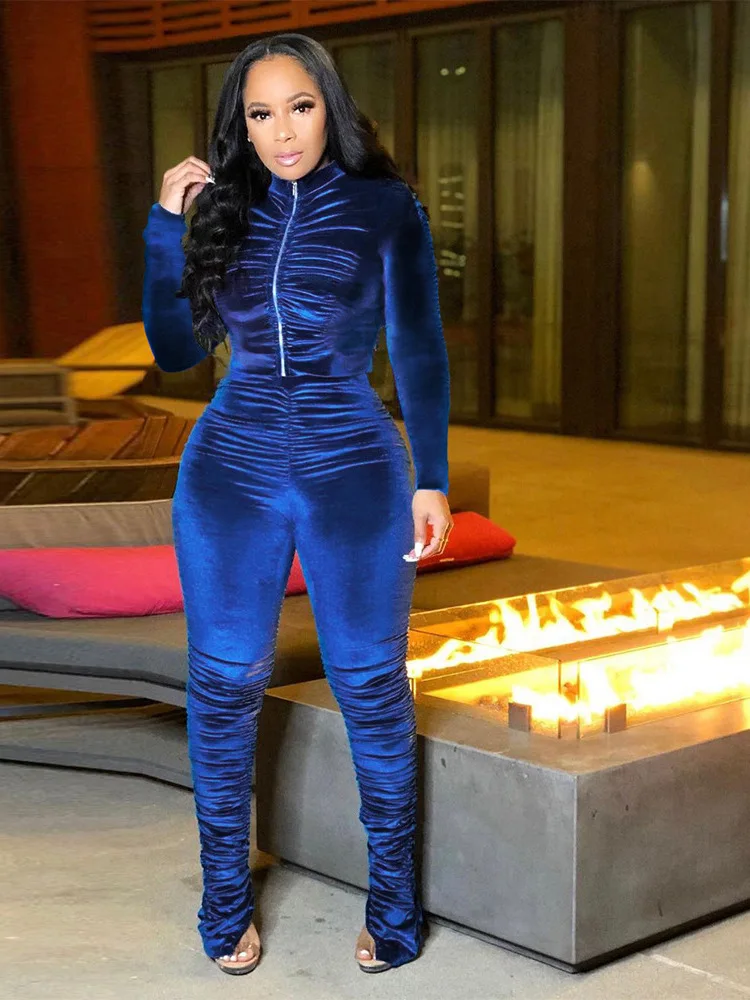 Faion Pleated Casual Long Sve Suit Women's Sli Folded up Top And Pants Ensemble Autumn Collection round Ne Two-Pie...