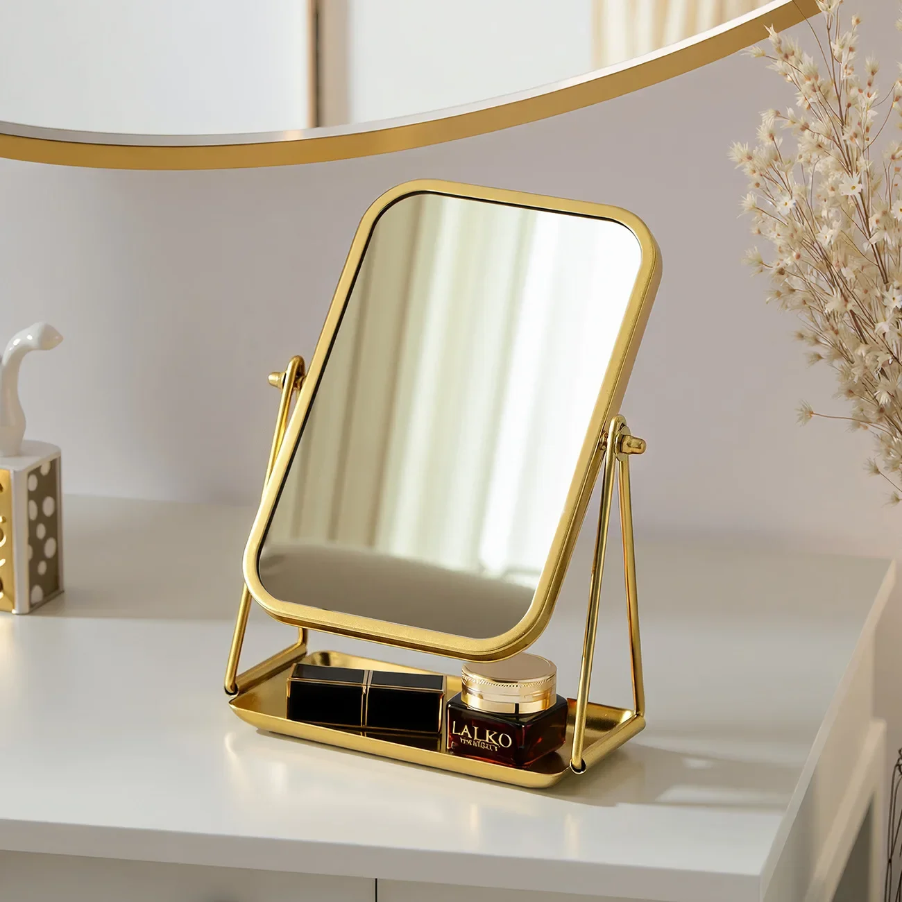 DSA Makeup Mirror Desktop Bedroom Rotating 360° Oval  Dormitory Dressing  High Aesthetic Value Dressing