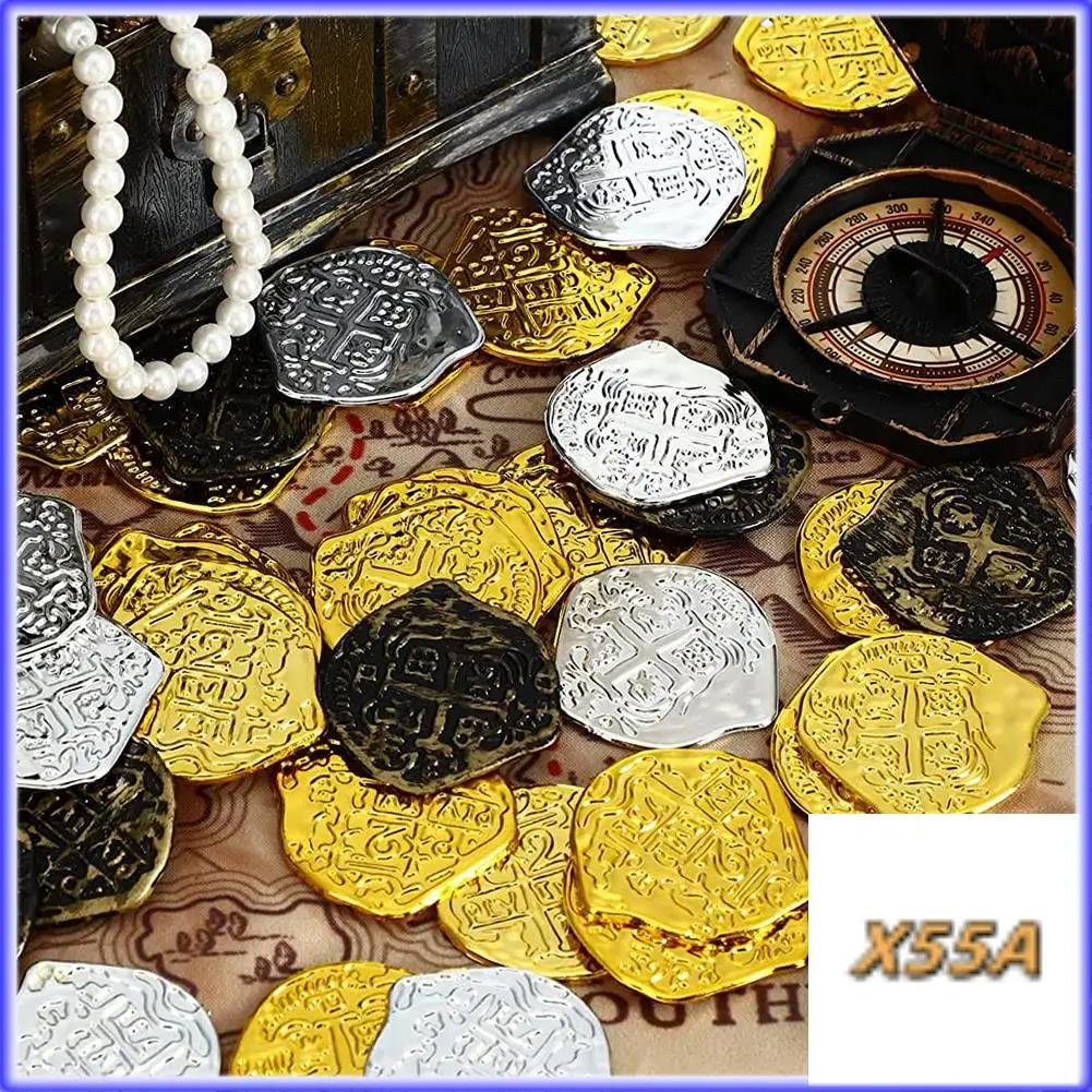 XX-300 pezzi monete d'oro in plastica monete da pirata monete da gioco per bambini per feste da pirata scrigno del tesoro giochi gettoni cosplay