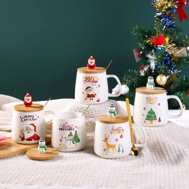 Christmas Mug Coffee Cup Gift Box Ceramic Creative Gift Large Capacity Spoon with Lid