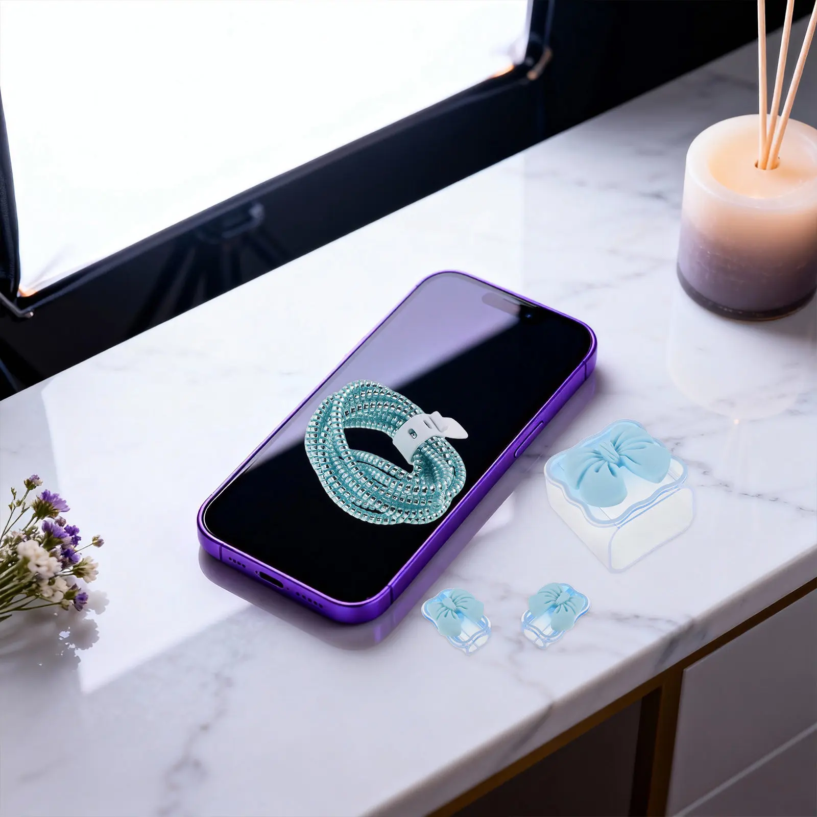 2Pcs Data Cable Protectors Bowknot Charging Cable Spiral Sleeve Flexible Bow Charger Cord Cover Protective Case for 18W