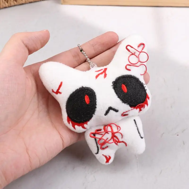 Par de peluche de fantasma roto herido, llavero de muñeca de dibujos animados de Halloween blanco y negro, decoración de pareja con colgante de bolsa Ideal