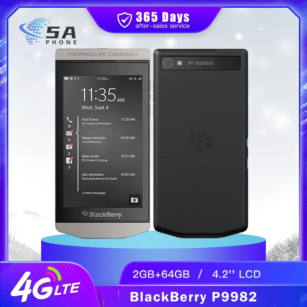 New Original BlackBerry P9982 4G LTE Mobile Phone NFC 2GB+64GB 4.2'' IPS LCD Screen 8MP+2MP Dual-Core BlackBerry-OS SmartPhone