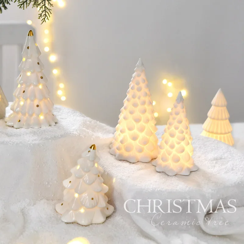 Ceramic luminous mini Christmas tree small desktop home ornaments Christmas gifts small scene layout props