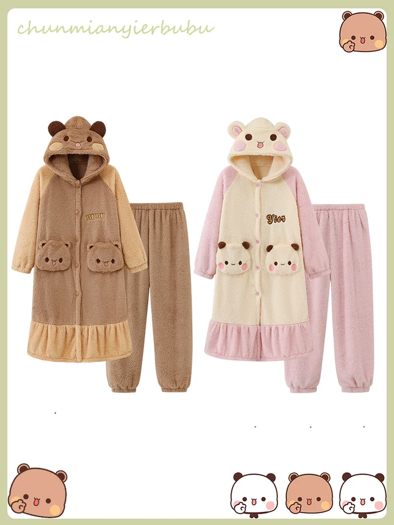 

Panda yier and bubu Coral Fleece Pajamas Set,Couples clothes and trousers Winter Thermal Sleepwear for Women&Men,Cozy Loungewear