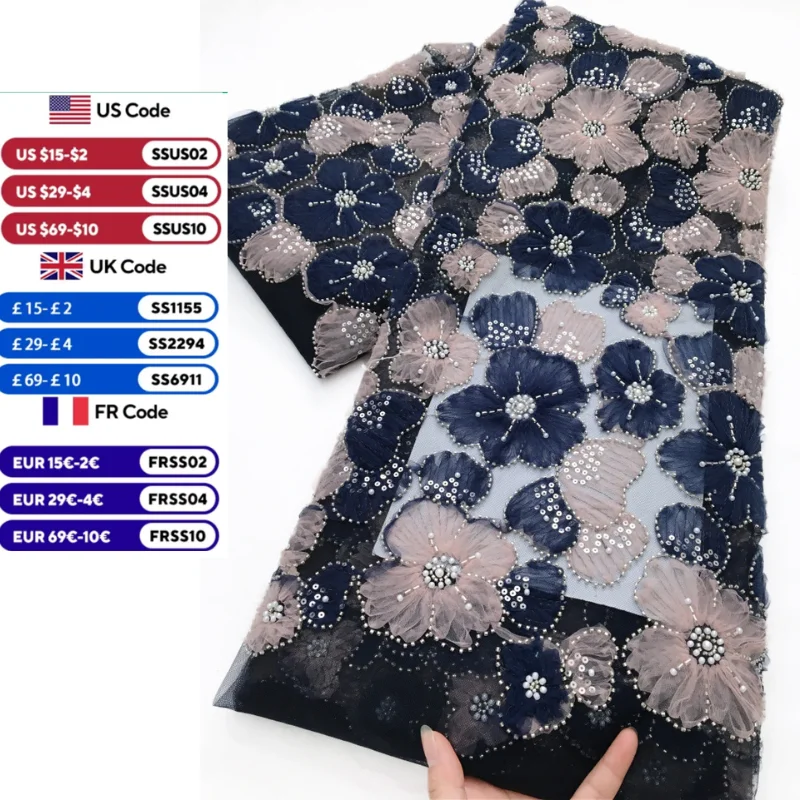 

African Lace Fabric with Sequins Nigerian French Mesh Fabric Latest diy for Women Wedding Dresses 2025 High Quality,2.5Yards4180